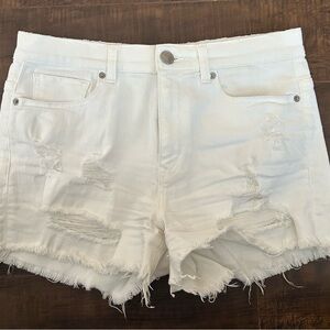 Express White Distressed Jean Shorts Raw Hem